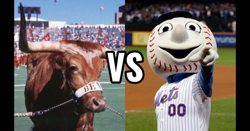 Bevo (Texas Longhorns) vs. Mr. Met (New York Mets)