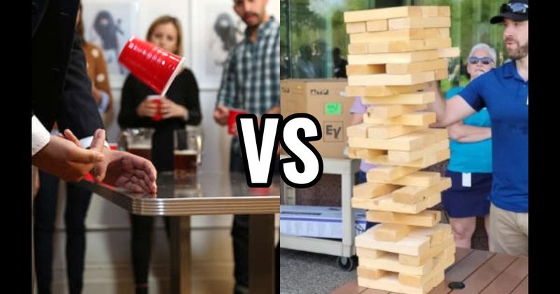 Flip Cup vs. Giant Jenga