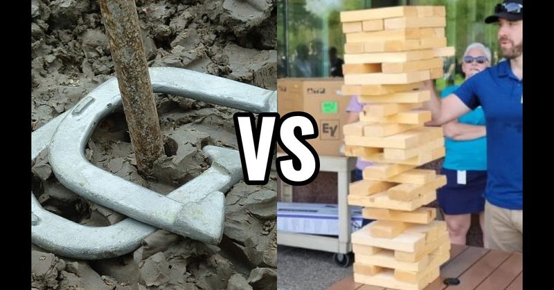 Giant Jenga vs. Horseshoes