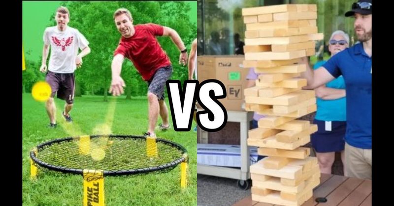 Giant Jenga vs. Spikeball
