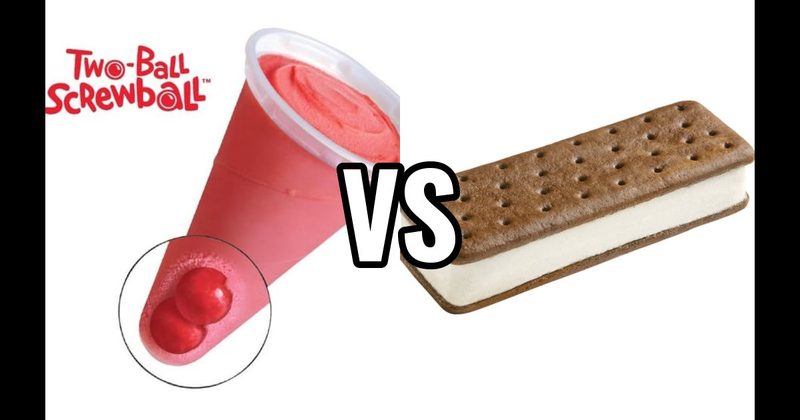 Ice Cream Sandwich vs. Screwball (Cherry Cone with Gum Ball)