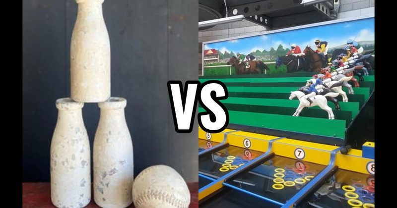 Milk Bottle Knockdown vs. Roll-A-Ball Horse Race