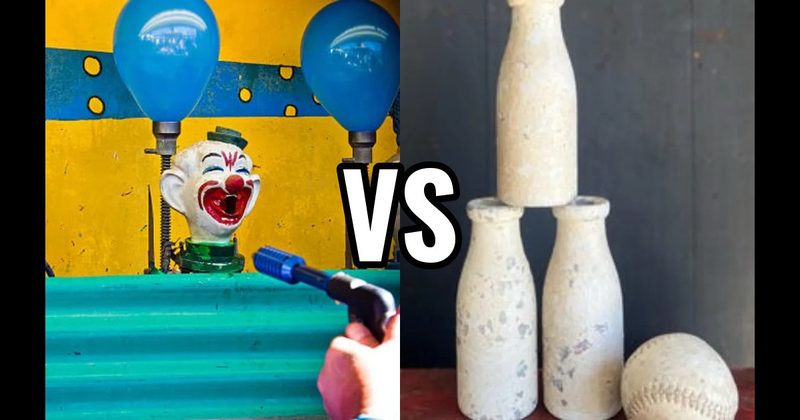 Milk Bottle Knockdown vs. Water Gun Race