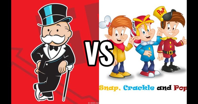 Mr. Monopoly vs. Snap, Crackle, and Pop
