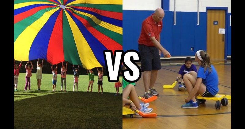 Multi-Colored Parachute vs. Scooter Hockey