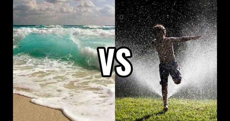 Ocean / Beach Waves vs. Run Through Sprinkler