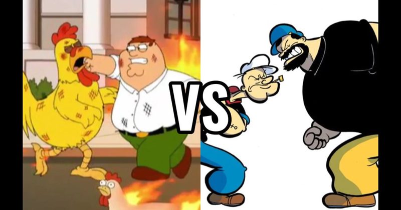 Peter Griffin vs. The Giant Chicken (Family Guy) vs. Popeye vs. Bluto (Popeye)