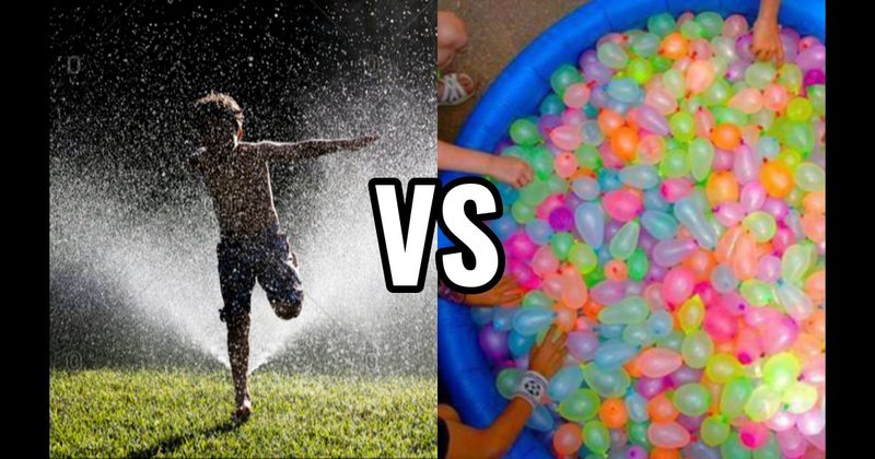 Run Through Sprinkler vs. Water Balloon Fight