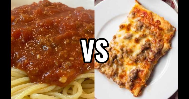 Spaghetti with Meat Sauce vs. Square Pizza